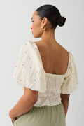Puff sleeve blouse - Cream dot aop