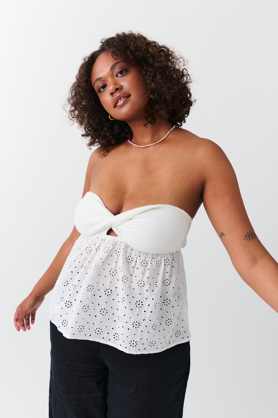 Twisted anglaise top - Blanc