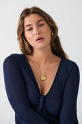 Tie front long sleeve top - Zen blue