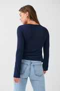 Tie front long sleeve top - Ballet slipper