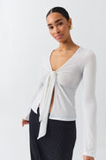 Tie front long sleeve top - Ballet slipper