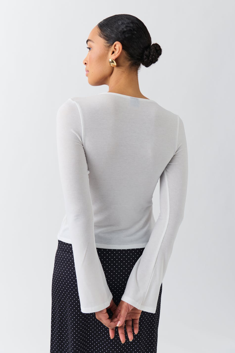 Tie front long sleeve top - Ballet slipper