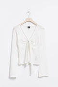 Tie front long sleeve top - Ballet slipper