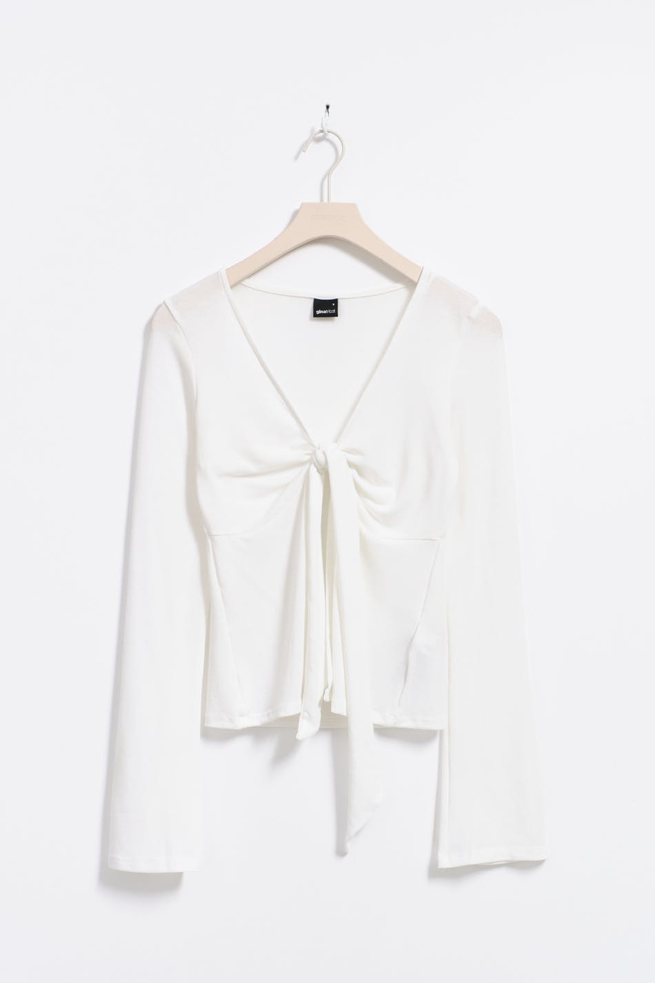 Tie front long sleeve top - Ballet slipper