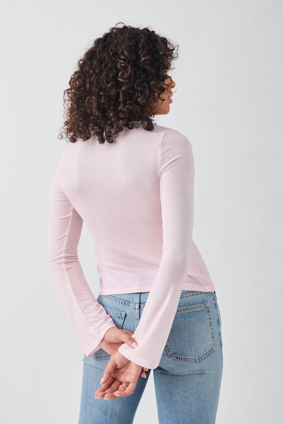 Tie front long sleeve top - Zen blue