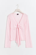 Tie front long sleeve top - Zen blue