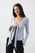 Tie front long sleeve top - Noir