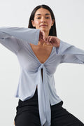 Tie front long sleeve top - Noir