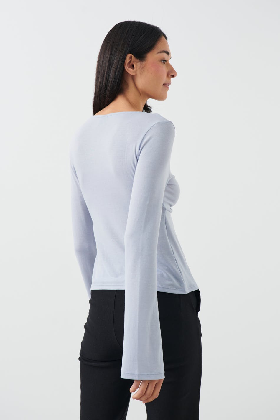 Tie front long sleeve top - Noir