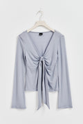 Tie front long sleeve top - Zen blue