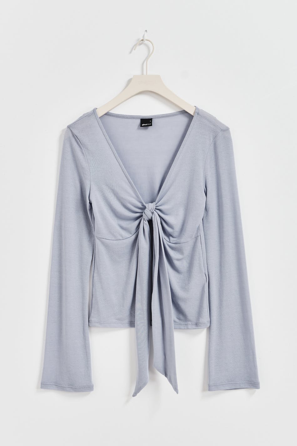 Tie front long sleeve top - Zen blue
