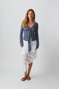 Tie front long sleeve top - Peacoat
