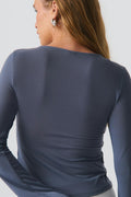 Tie front long sleeve top - Peacoat