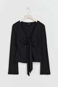 Tie front long sleeve top - Noir