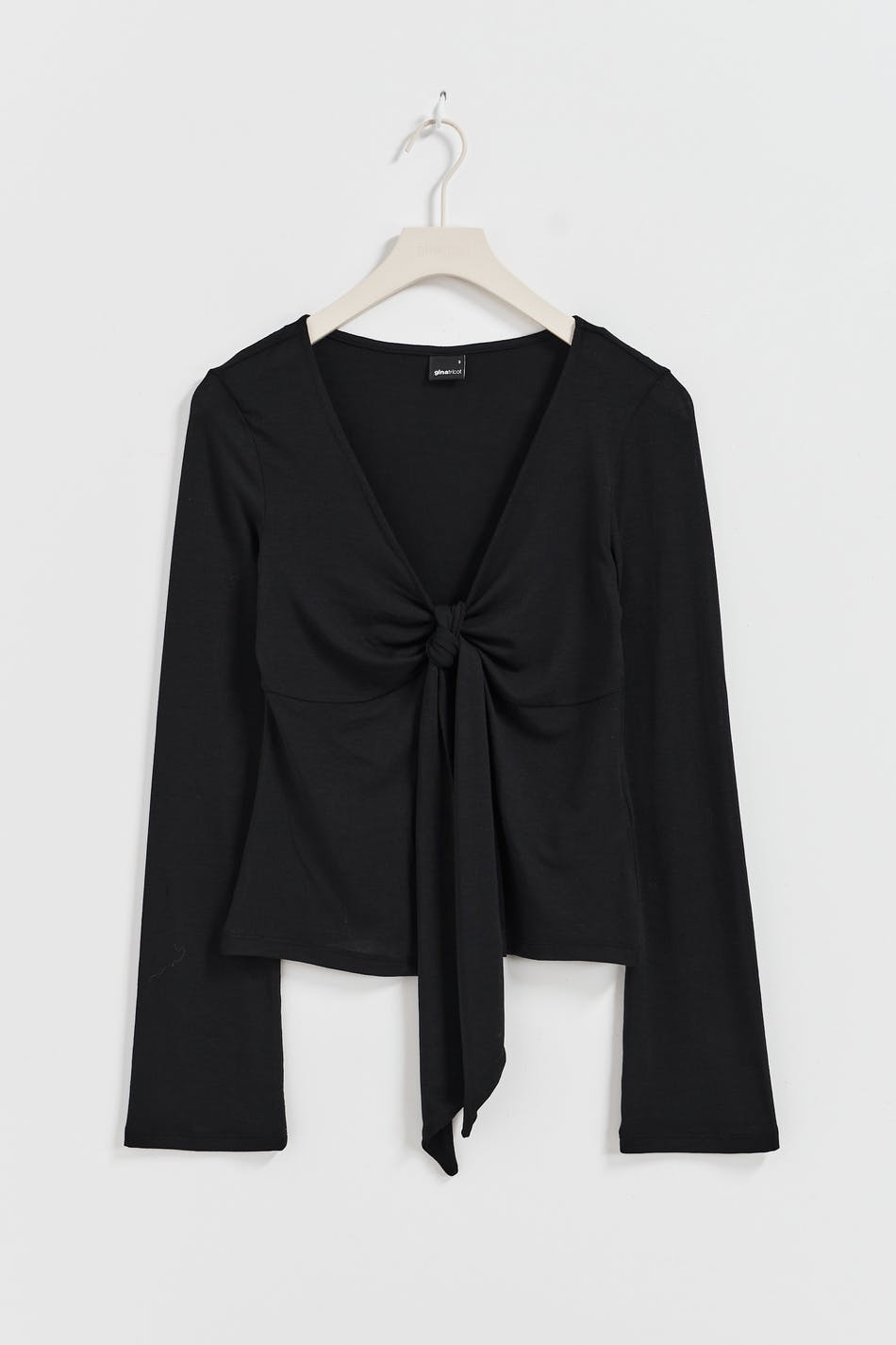 Tie front long sleeve top - Noir