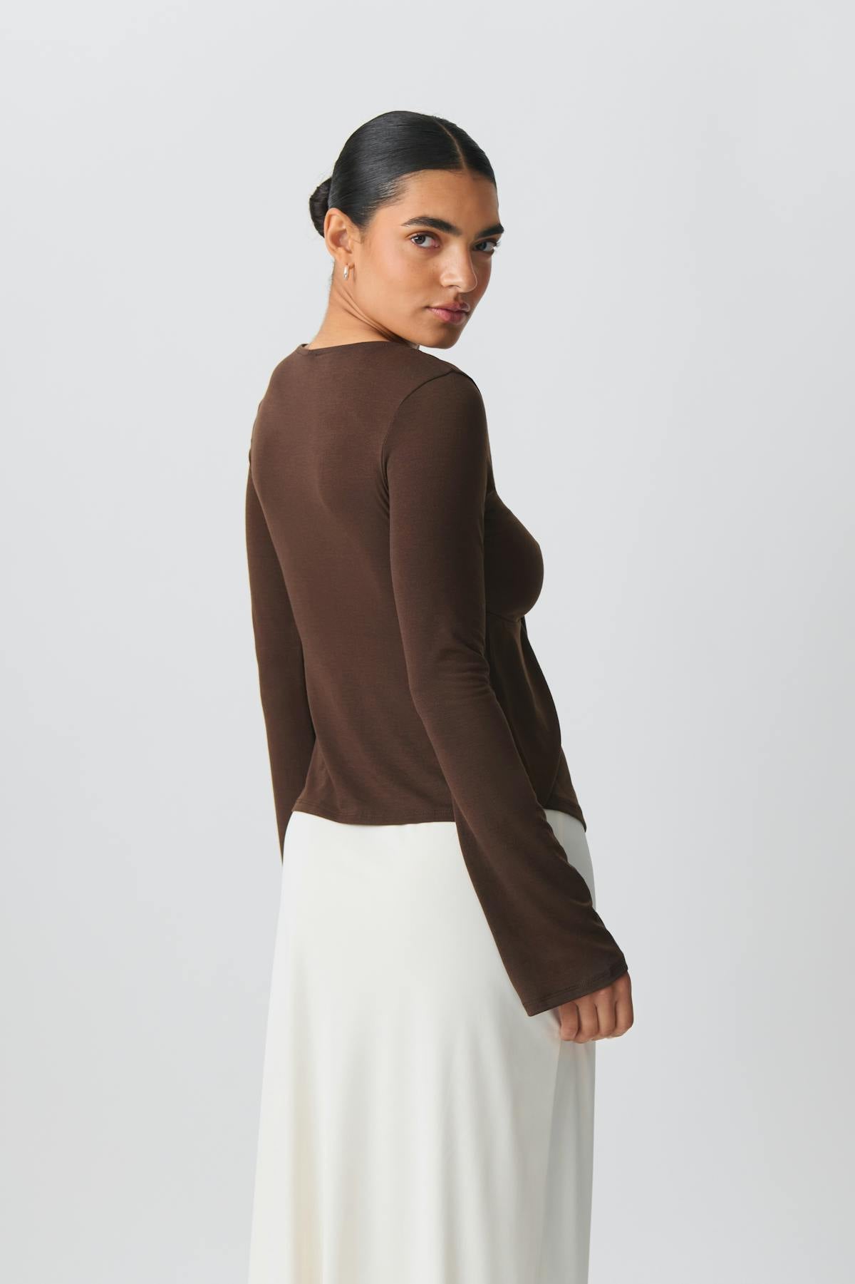 Tie front long sleeve top - Ballet slipper