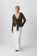 Tie front long sleeve top - Peacoat