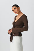 Tie front long sleeve top - Ballet slipper
