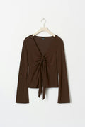 Tie front long sleeve top - Peacoat