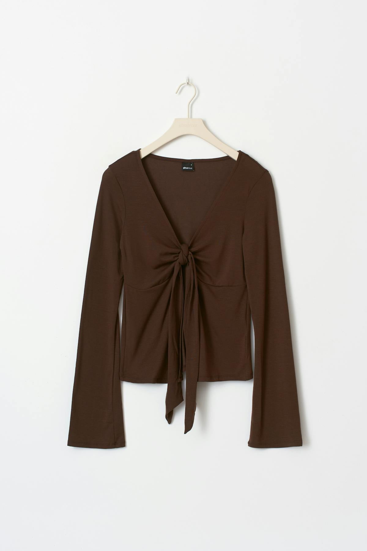 Tie front long sleeve top - Peacoat