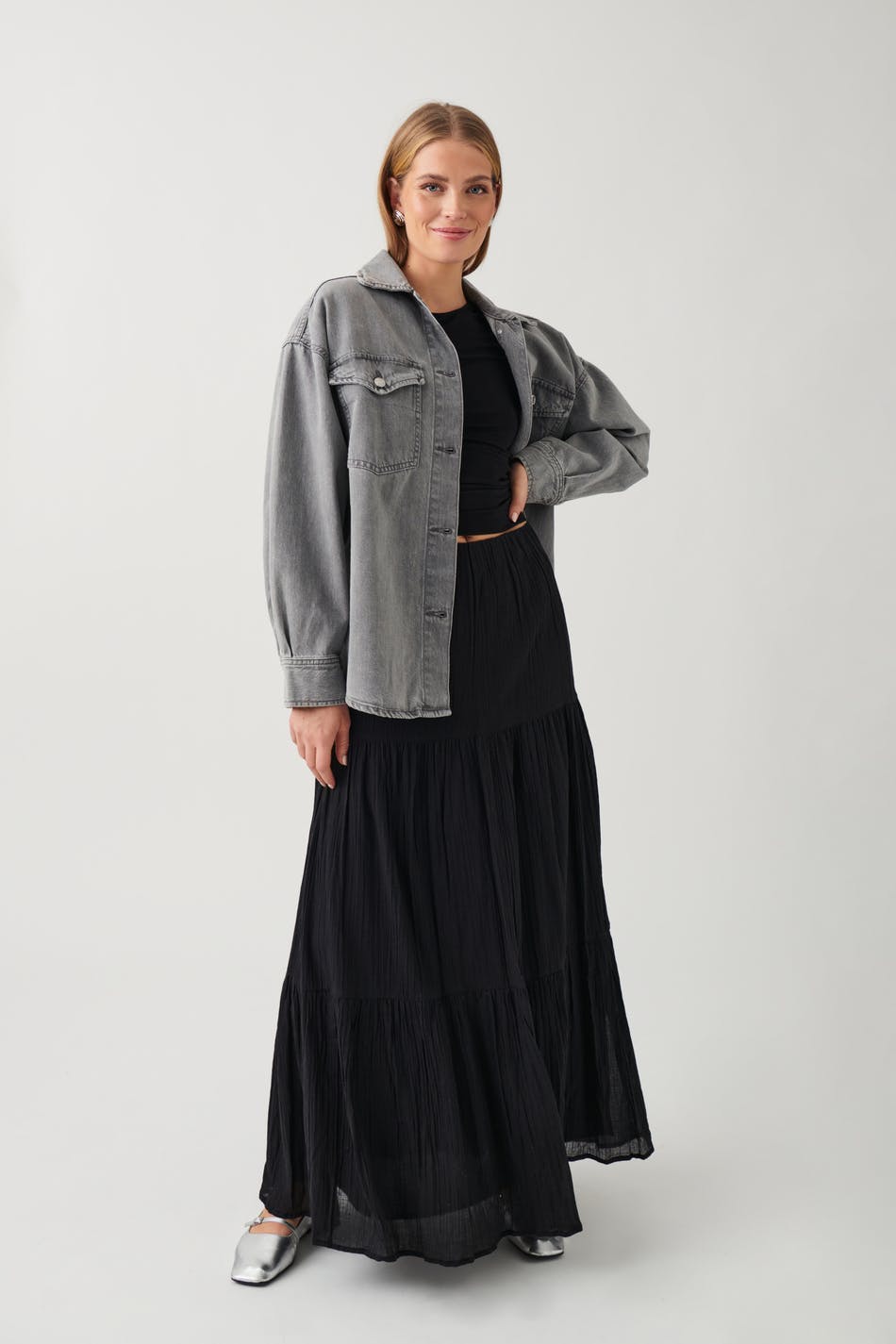 maxi cotton skirt - Noir