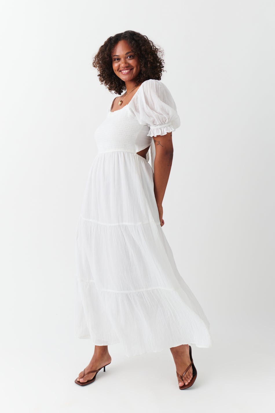 puff sleeve dress - Blanc