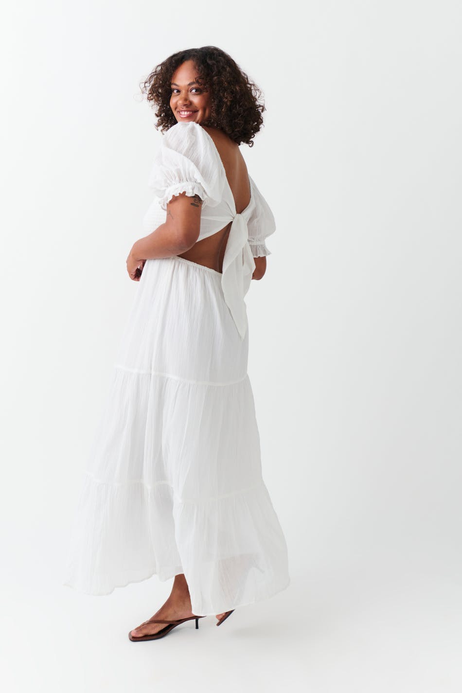puff sleeve dress - Blanc