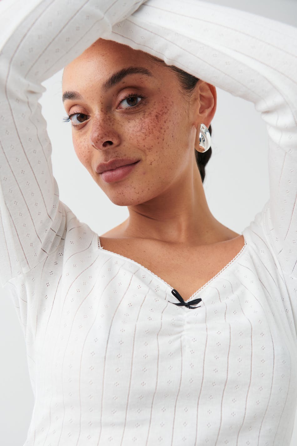 Pointelle bow top - Blanc cassé