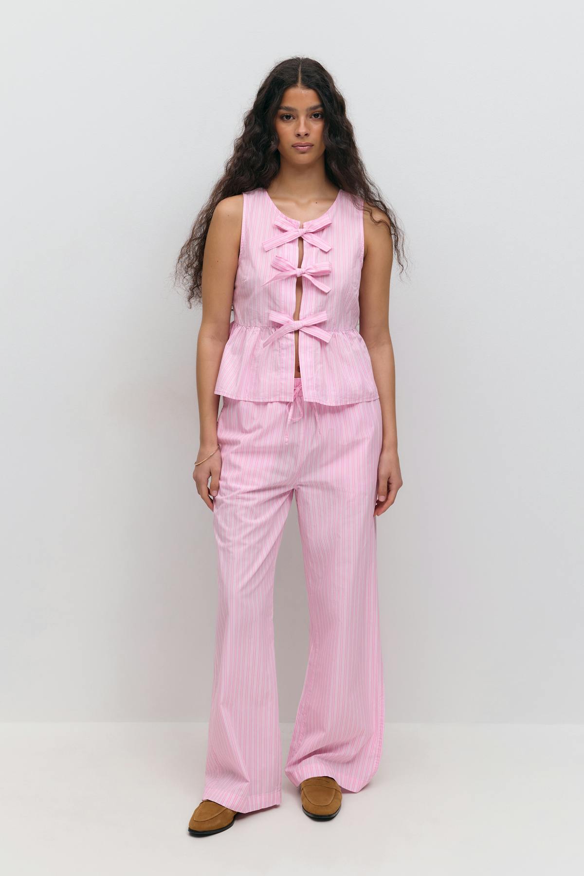 Cotton poplin trousers - Blue/stripe