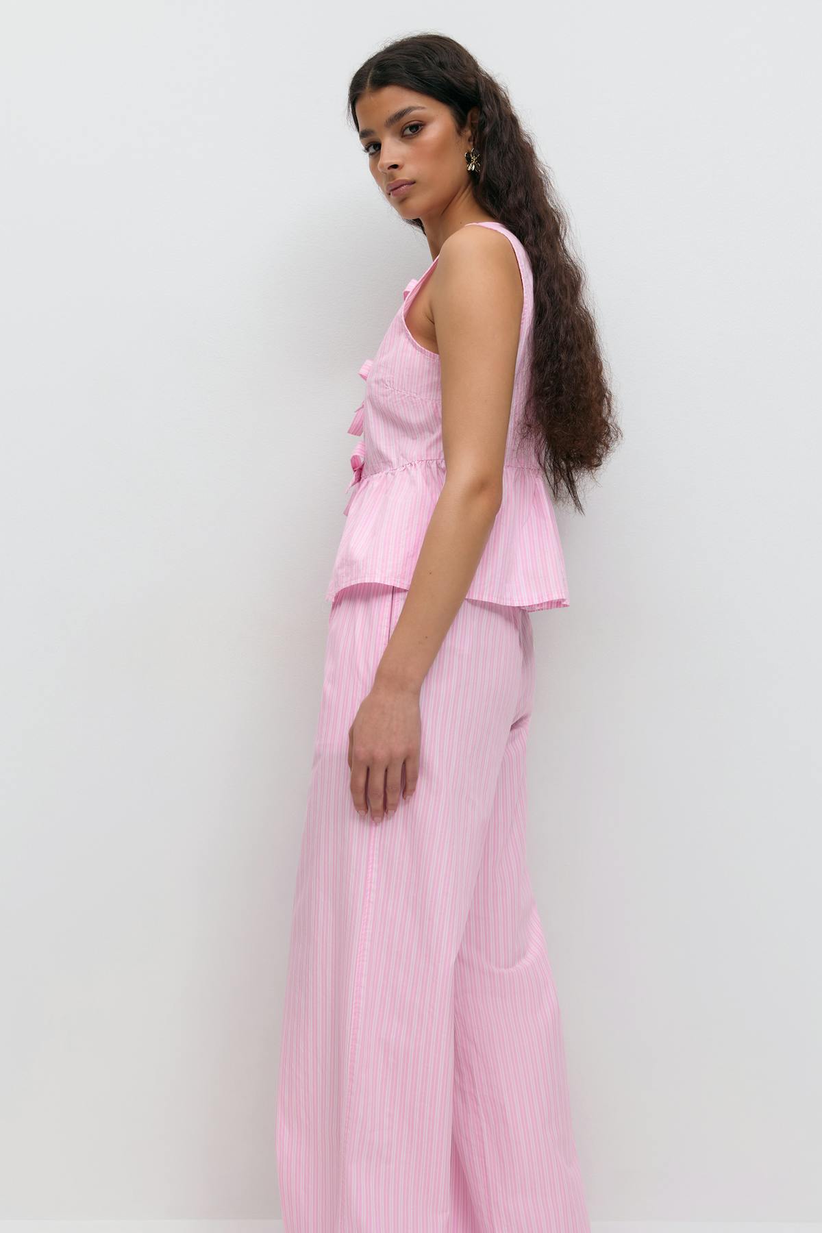 Cotton poplin trousers - Blue/stripe
