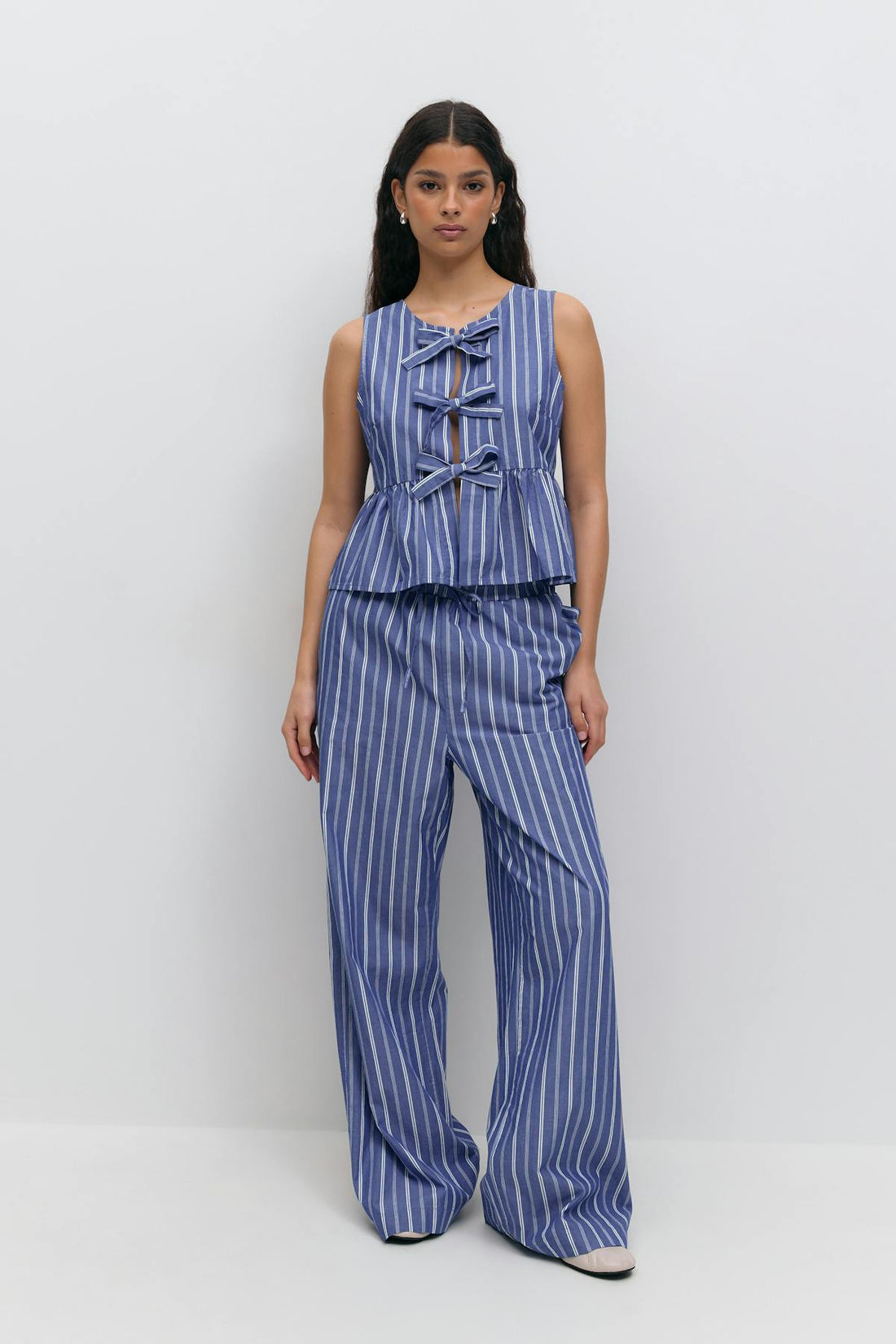 Cotton poplin trousers - Blue/stripe