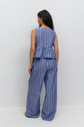 Cotton poplin trousers - Blue/stripe