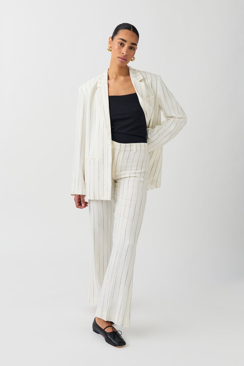 Texture linen blend trousers - White/stripe