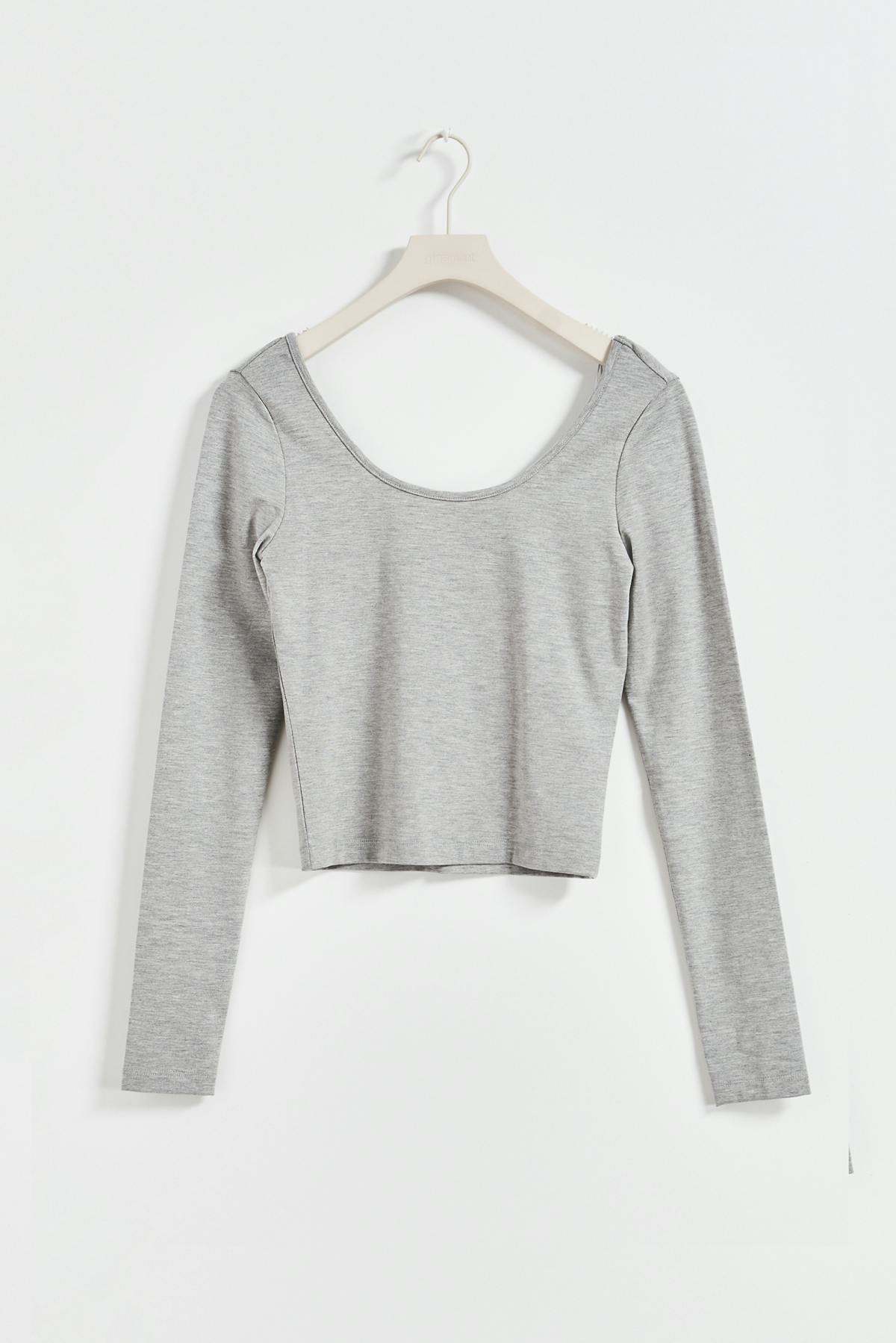 Soft touch deep back ls top - Grey melange
