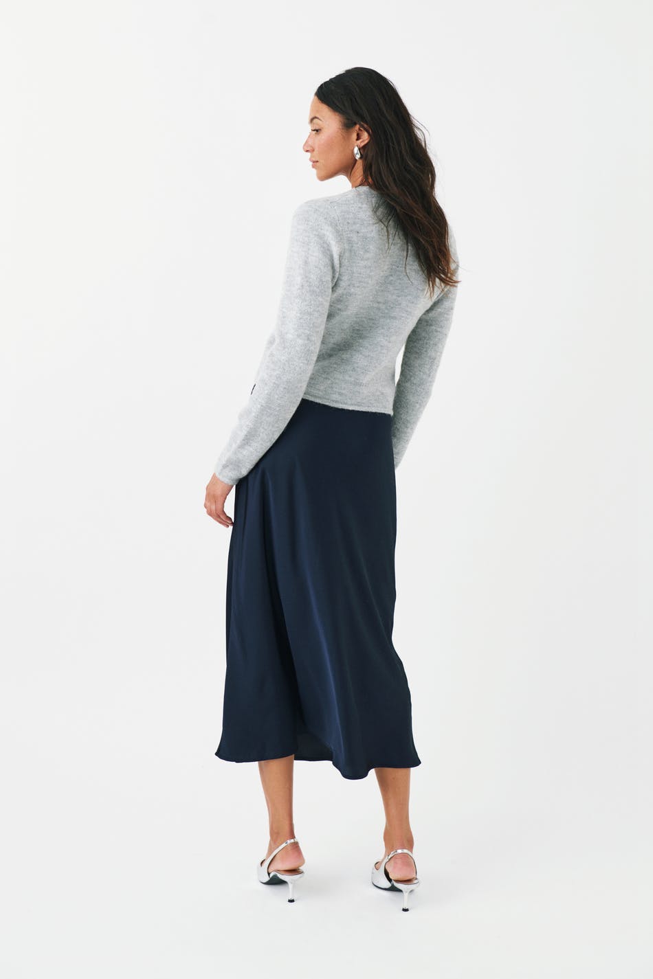 Satin midi skirt - Bleu marine