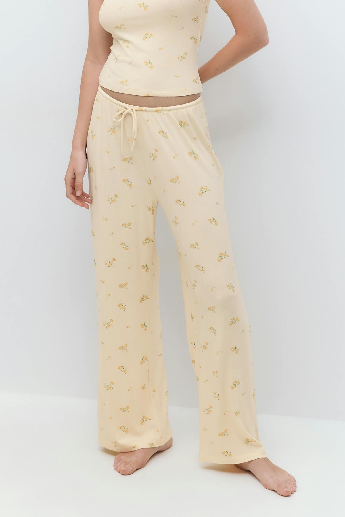 drawstring wide trousers - Flower aop