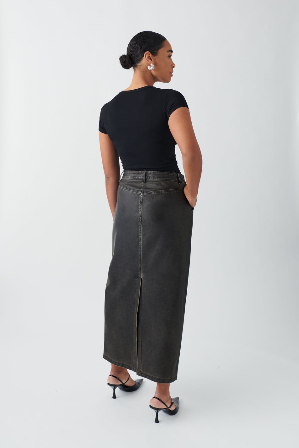 Washed maxi pu skirt - Offblack