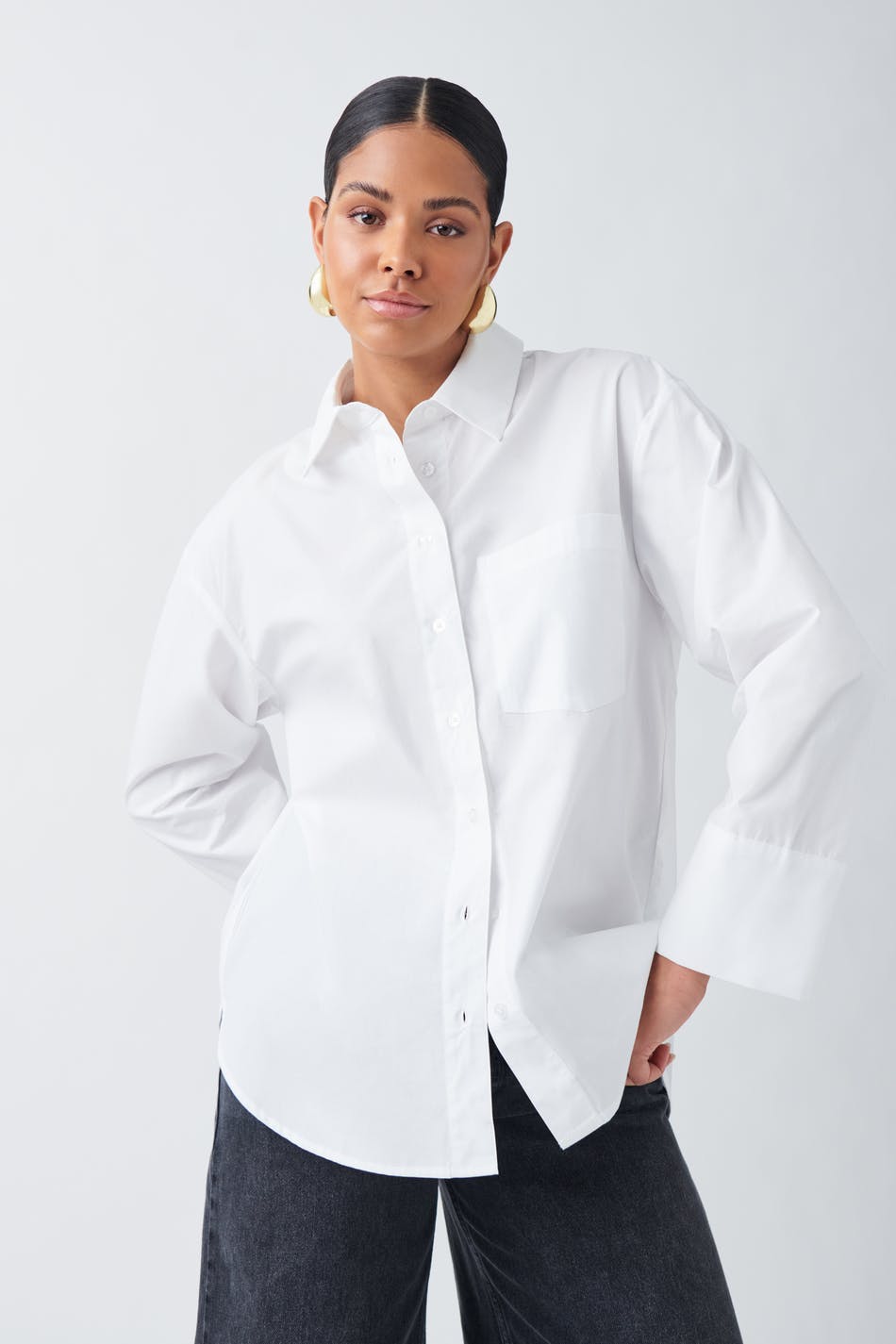 chunky poplin shirt - Blanc