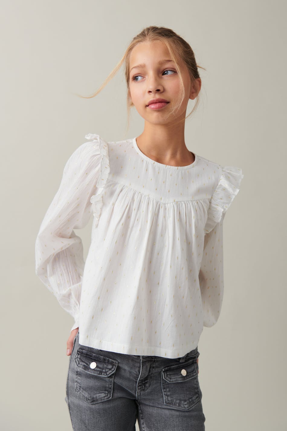 Y double frill blouse - Blanc