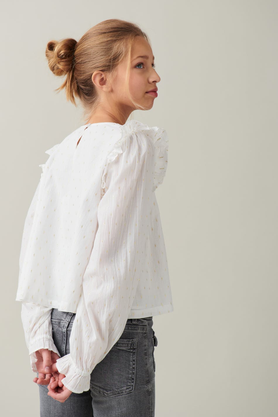 Y double frill blouse - Blanc