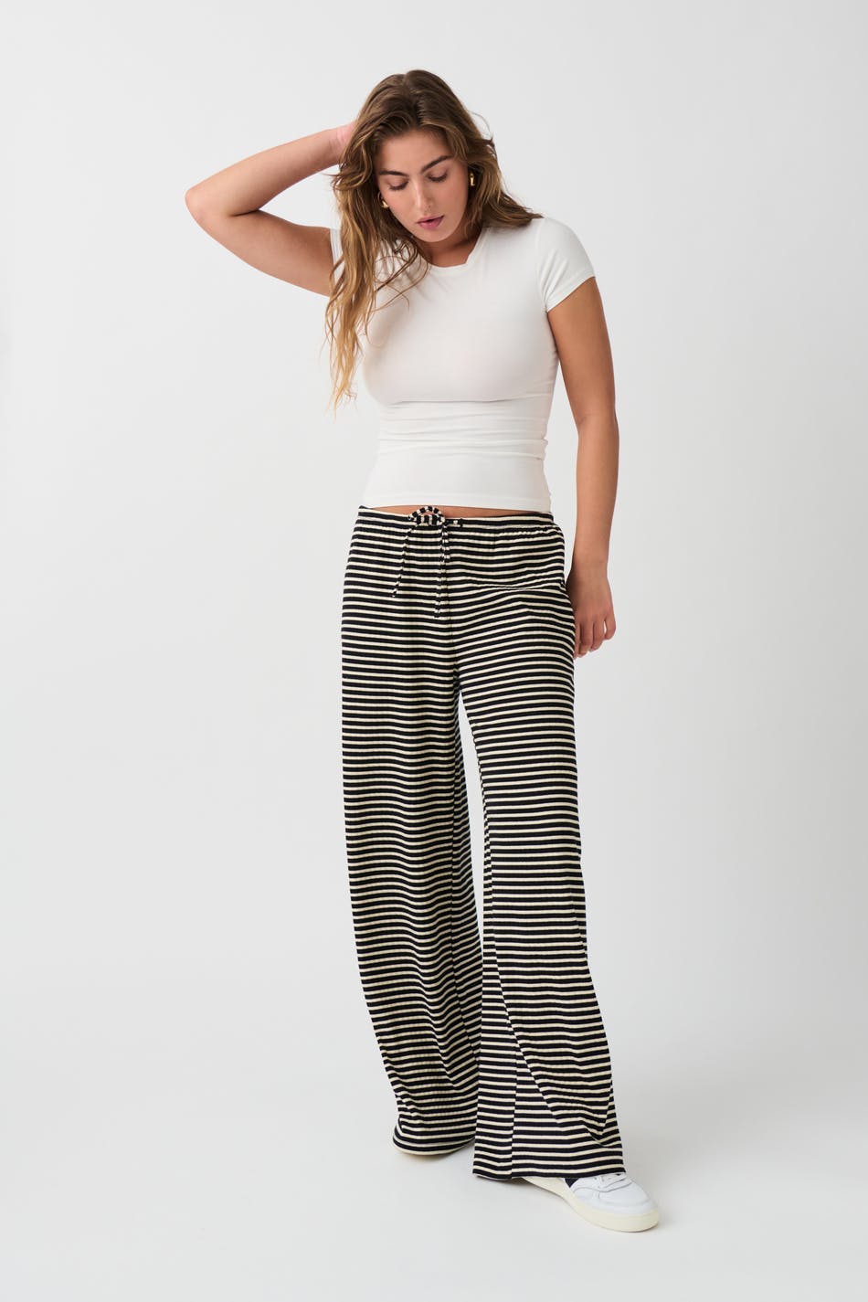 Striped soft trousers - Black/white str