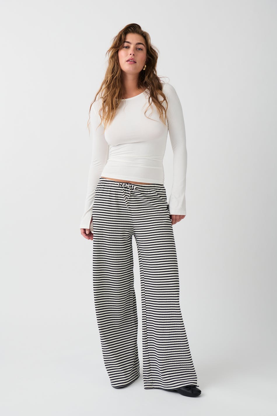 Striped soft trousers - Black/white str