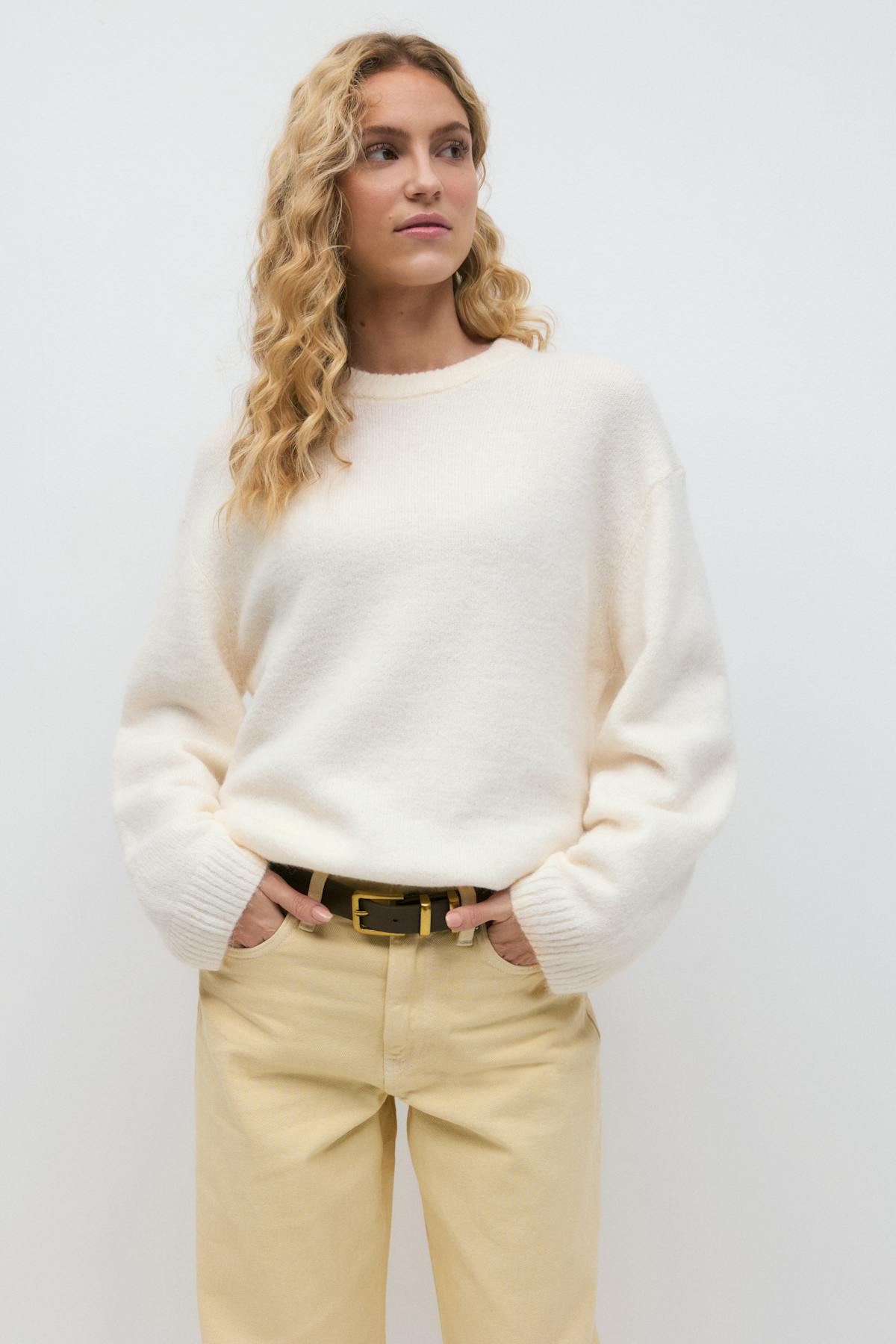 crew neck knitted sweater - Lt grey melange
