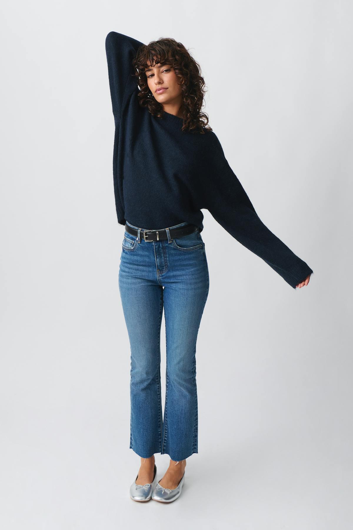 crew neck knitted sweater - Dusty blue