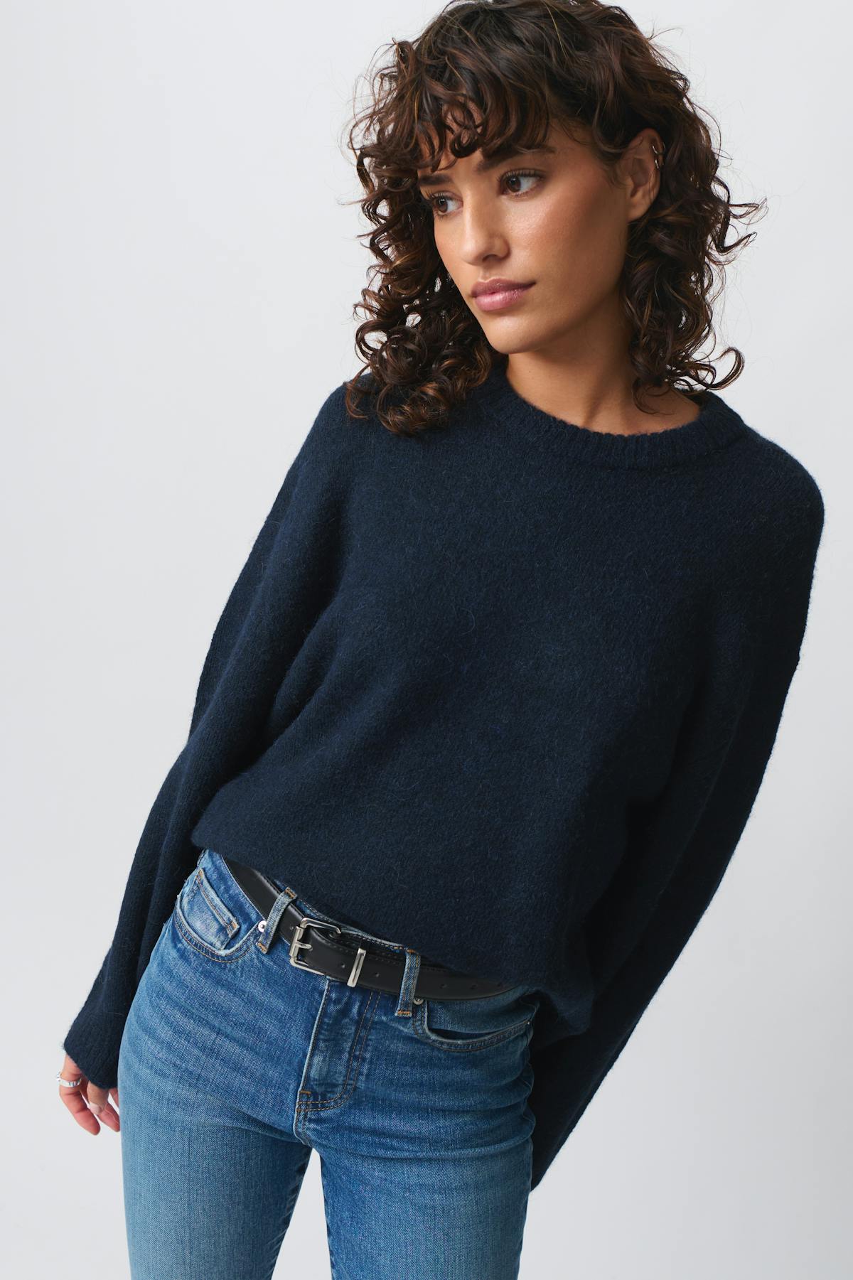 crew neck knitted sweater - Dusty blue