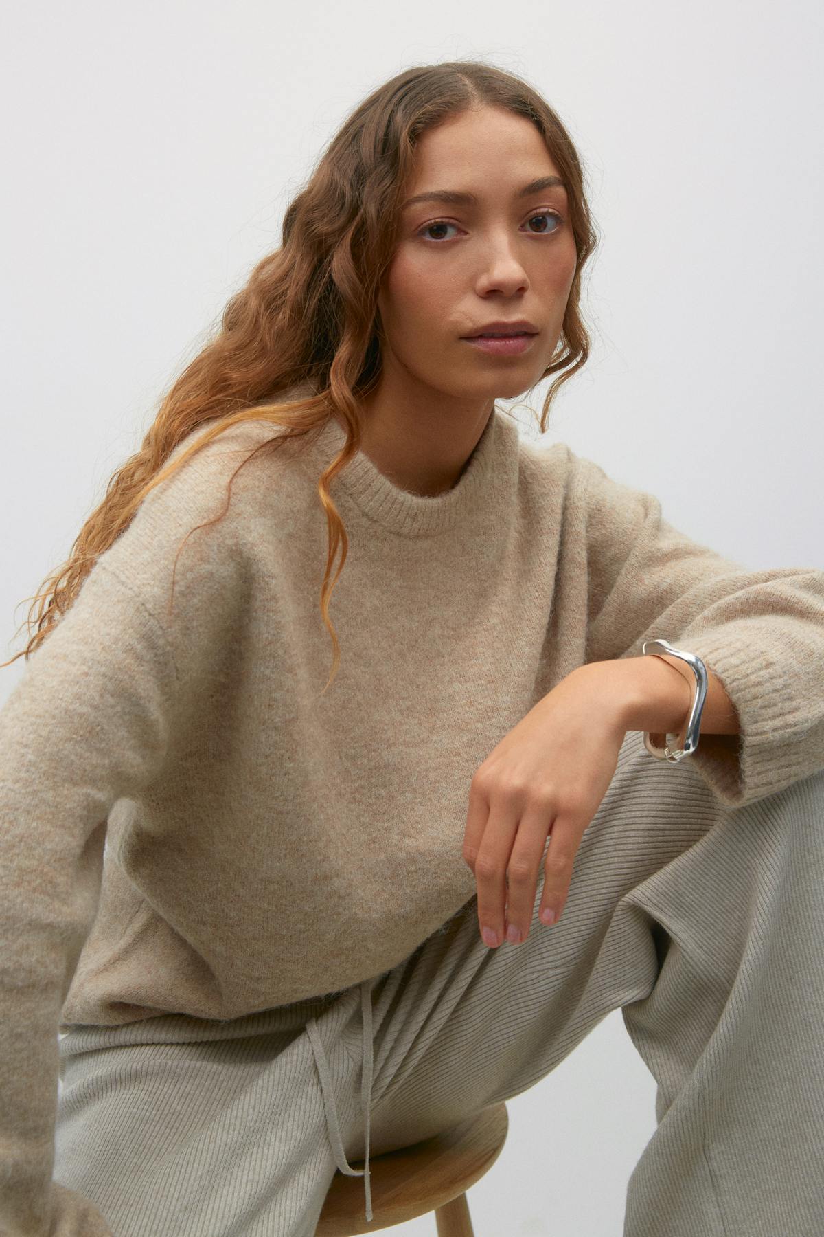 crew neck knitted sweater - Mid grey mel