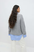 crew neck knitted sweater - Dusty blue