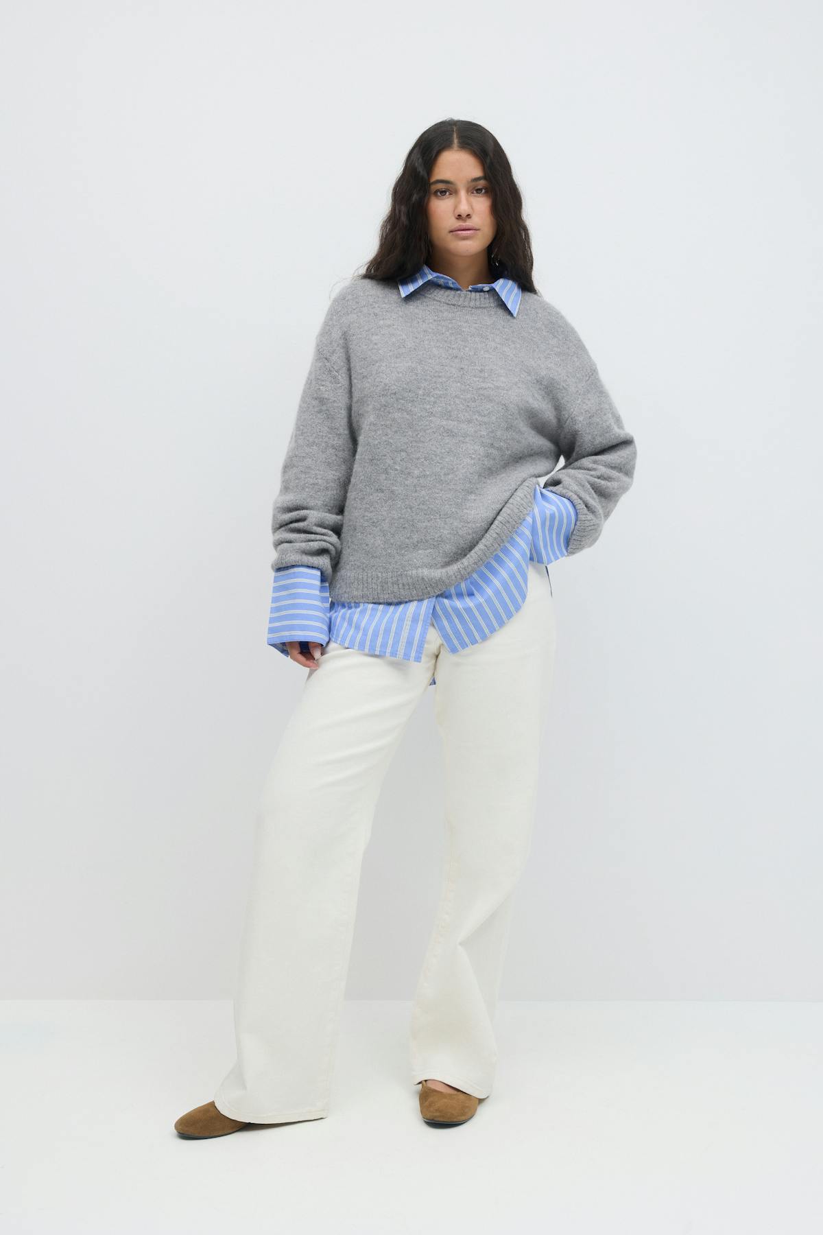 crew neck knitted sweater - Dusty blue