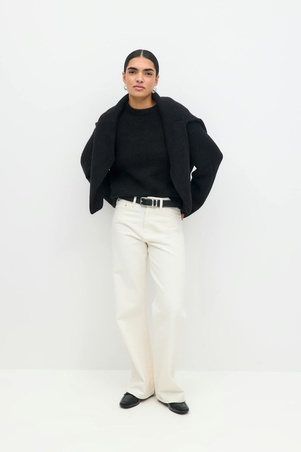 crew neck knitted sweater - Lt grey melange