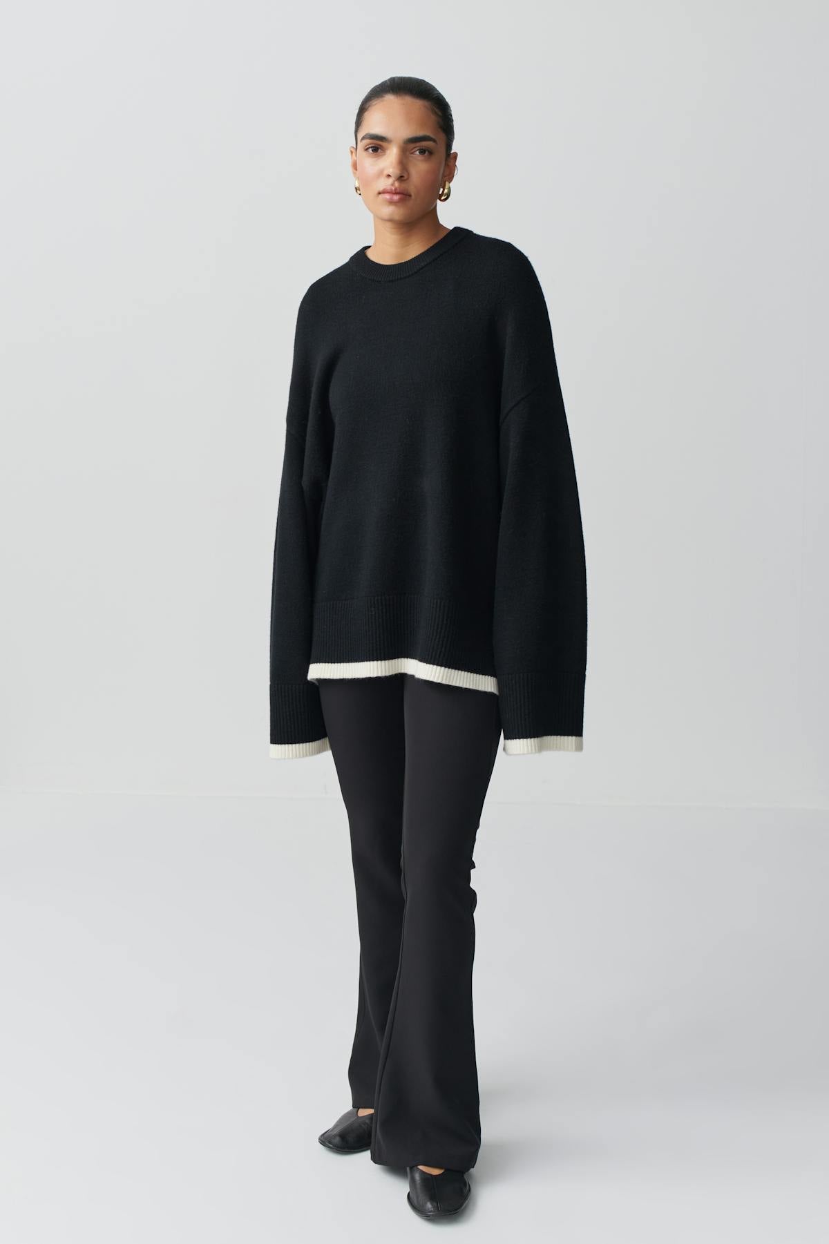 Contrast knit sweater - Noir